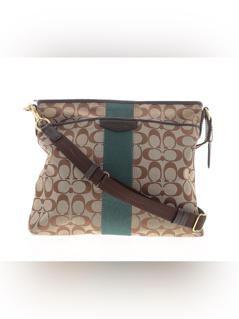Coach Signature Canvas Crossbody with Green Center Stripe